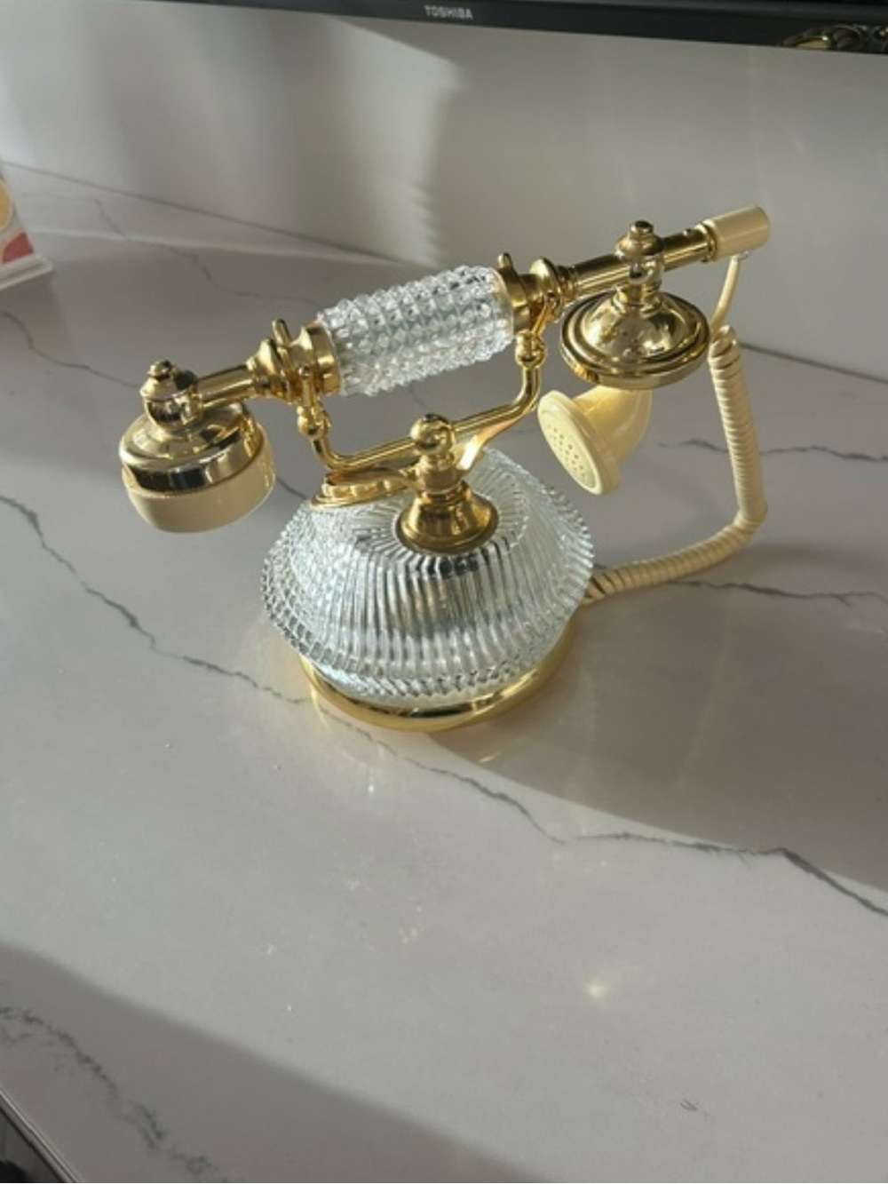Gold Corded Desk Phone Base - Vintage Style